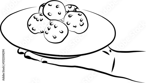 Une illustration d'une main tenant une assiette avec des chouquettes pâtisserie française