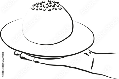 Une illustration d'une main tenant une assiette avec une brioche au sucre pâtisserie française