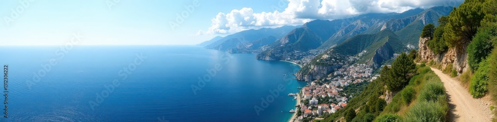 Amalfi Coast panorama from Path of Gods trail Stunning coastal vista , vista, Italy travel, seascape Amalfi Coast panorama from Path of Gods trail Stunning coastal vista , vista, Italy travel, seascape