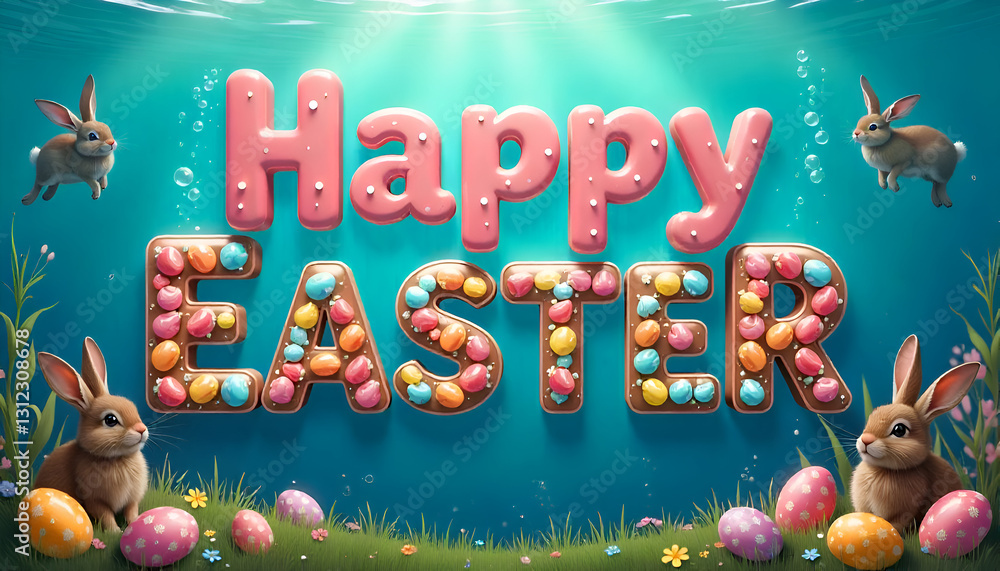 Fototapeta premium easter card with bunny and eggs