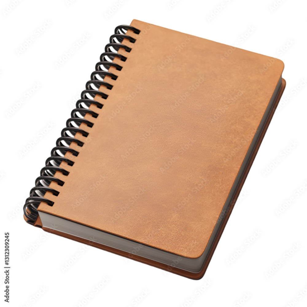 Tan Leather Spiral Notebook Blank Pages Design Mockup, Tan Leather Spiral Notebook Blank Pages Design Mockup,