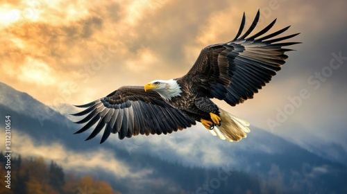 Wallpaper Mural Bald eagle soaring high above the mountains, wings spread wide, dramatic sky in the background generative ai Torontodigital.ca