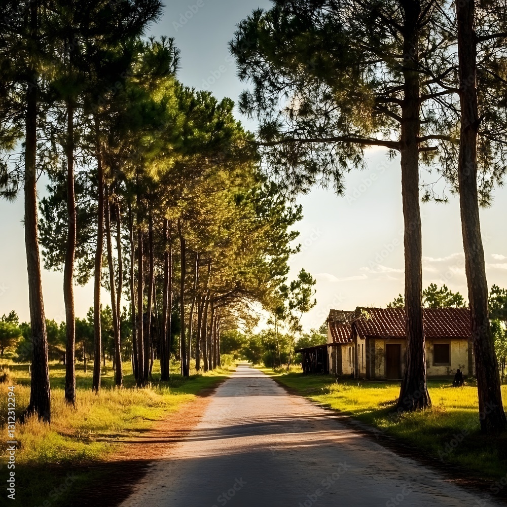 Obraz premium Cypress Trees Rural Country Countryside House Scenic View 