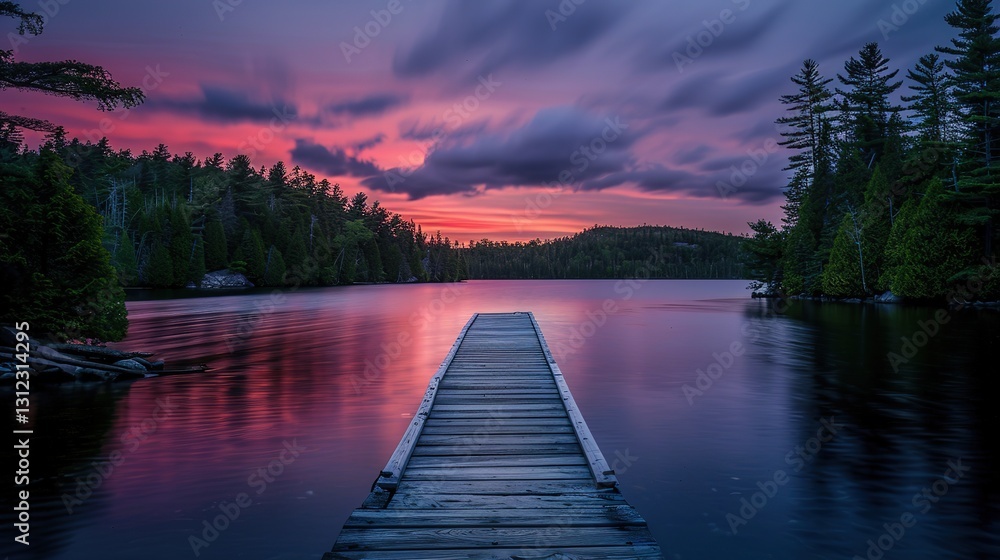 Lakeside Twilight: A Serene Sunset Scene Lakeside Twilight: A Serene Sunset Scene