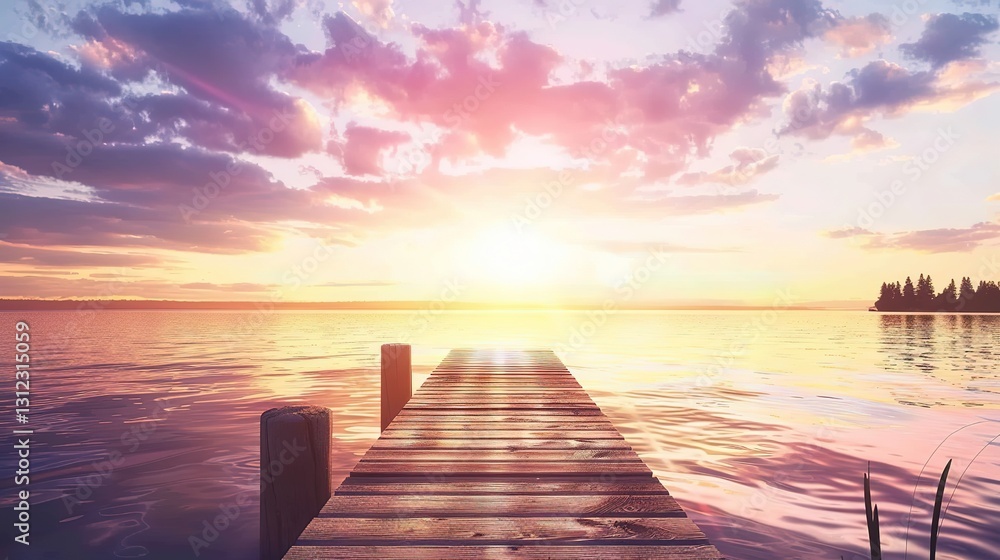 Fototapeta premium Lakeside Twilight: A Serene Sunset Scene