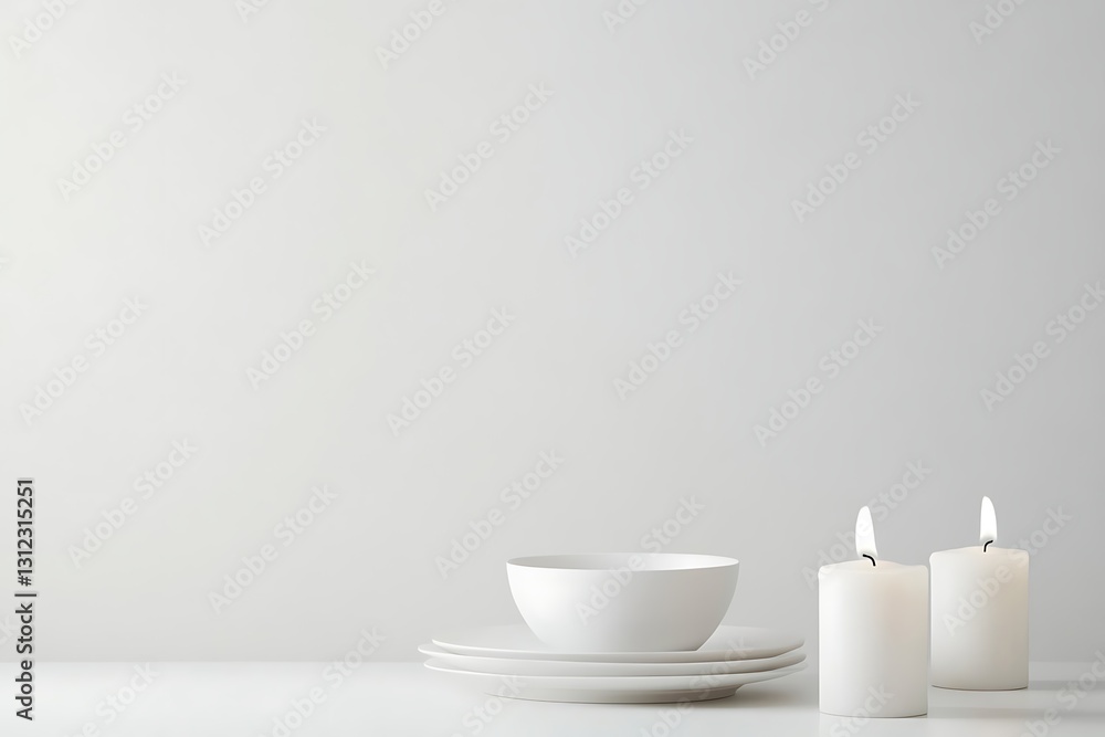 Minimalist White Table Setting with Candles Minimalist White Table Setting with Candles
