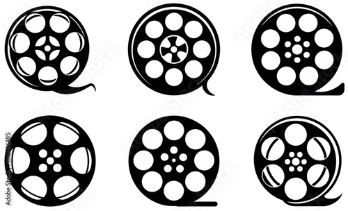 Classic Film Reel Icons in Simple Silhouette Style design