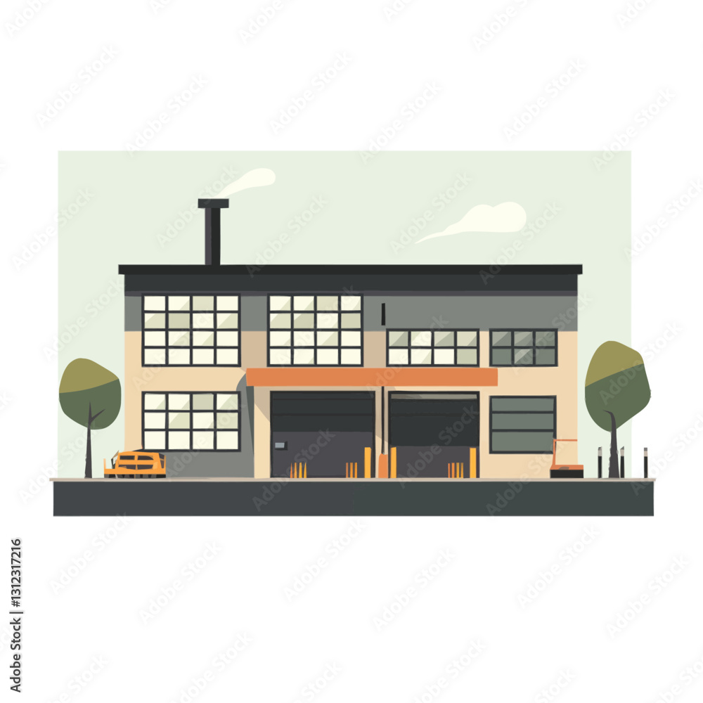 Naklejka premium A flat 2D vector of a compact, modern tiny house surrounded by nature.