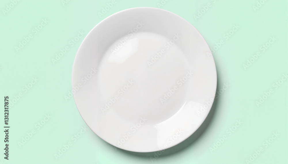 Elegant white porcelain plate on mint background, culinary artistry Elegant white porcelain plate on mint background, culinary artistry