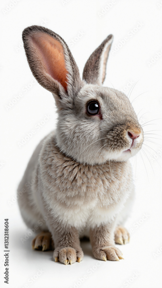 Fluffy Rabbit with Velvety Fur on White Background - Perfect for Pet Product Advertising and Educational Materials Fluffy Rabbit with Velvety Fur on White Background - Perfect for Pet Product Advertising and Educational Materials