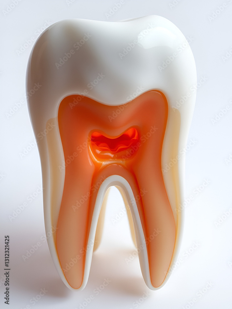 Tooth cross-section with enamel on top and nevers inside isolated Tooth cross-section with enamel on top and nevers inside isolated