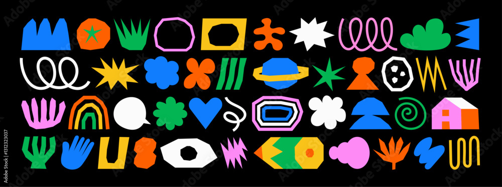 Fototapeta premium Colorful abstract vector elements doodle naive cartoon hand-drawn
