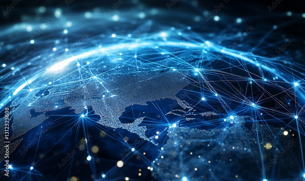 Obraz premium Futuristic digital globe network visualization highlighting global connectivity and advanced technology : Generative AI