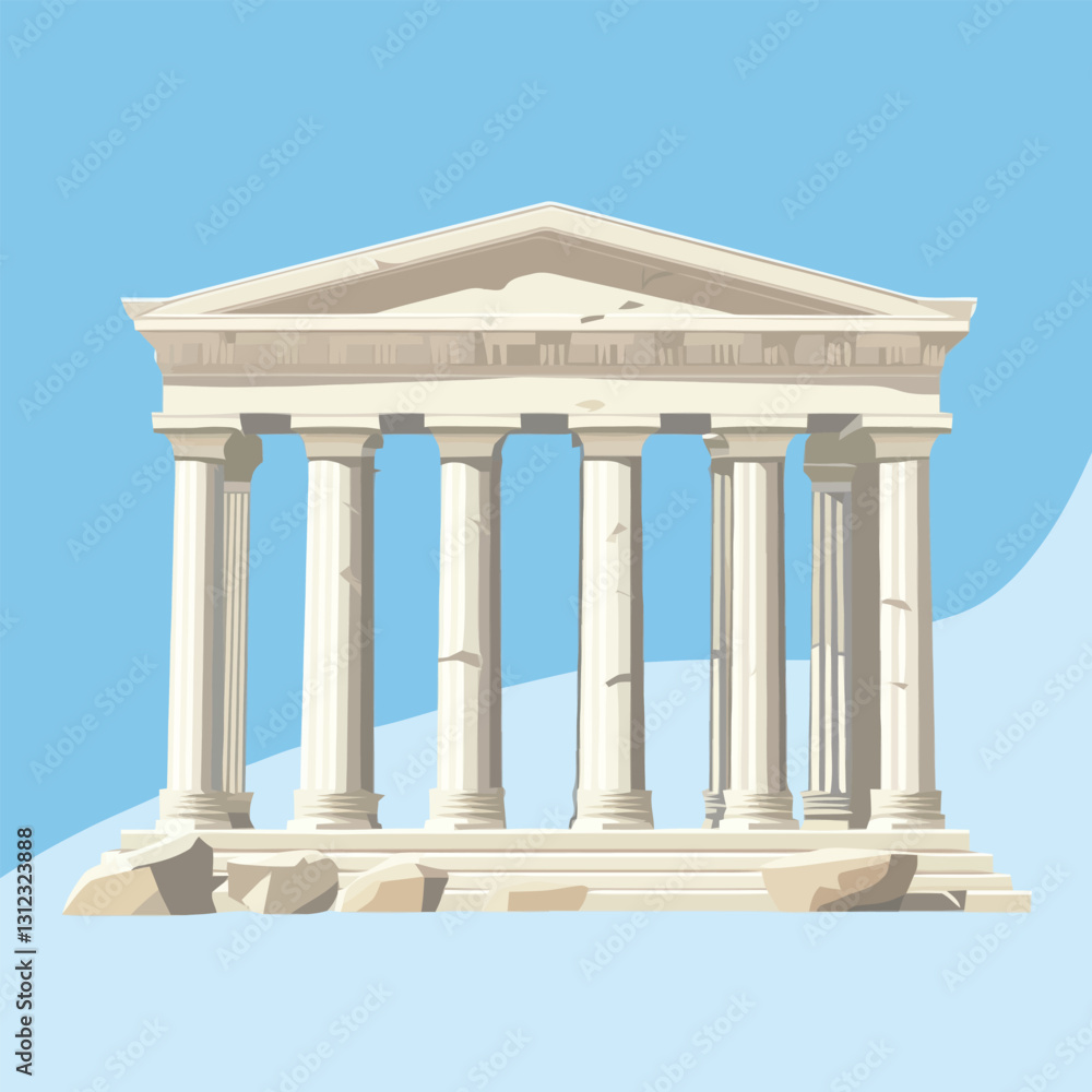 Fototapeta premium A flat 2D vector of a grand classical Greek temple with marble columns.