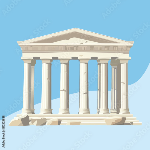  A flat 2D vector of a grand classical Greek temple with marble columns.