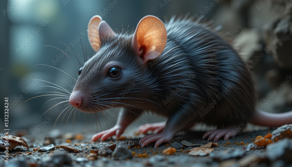Close-Up of a Curious Mouse Exploring the Ground in a Sunlit Forest Environment Close-Up of a Curious Mouse Exploring the Ground in a Sunlit Forest Environment