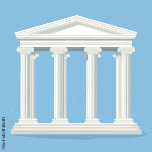  A flat 2D vector of a grand classical Greek temple with marble columns.