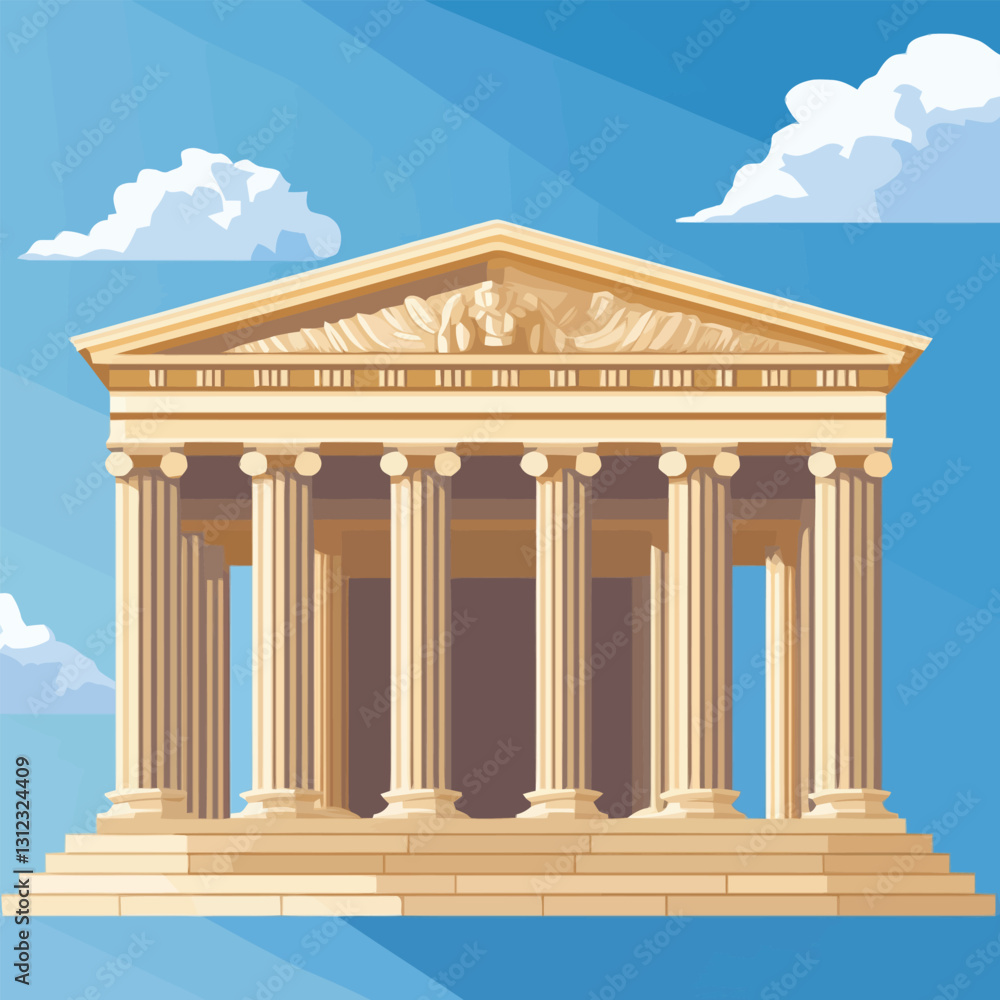 Fototapeta premium A flat 2D vector of a grand classical Greek temple with marble columns.