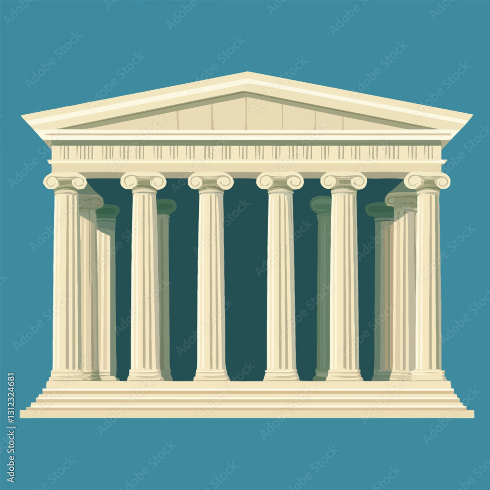 Fototapeta premium A flat 2D vector of a grand classical Greek temple with marble columns.