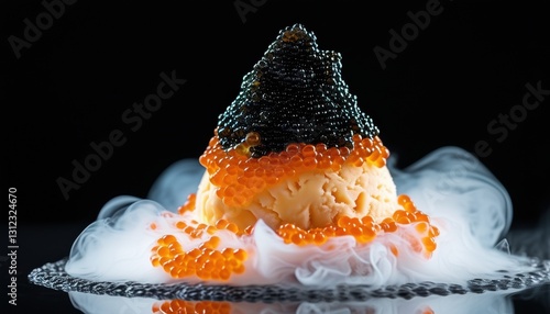 Fototapeta Naklejka Na Ścianę i Meble -  Molecular gastronomy ice cream dessert with smoky presentation