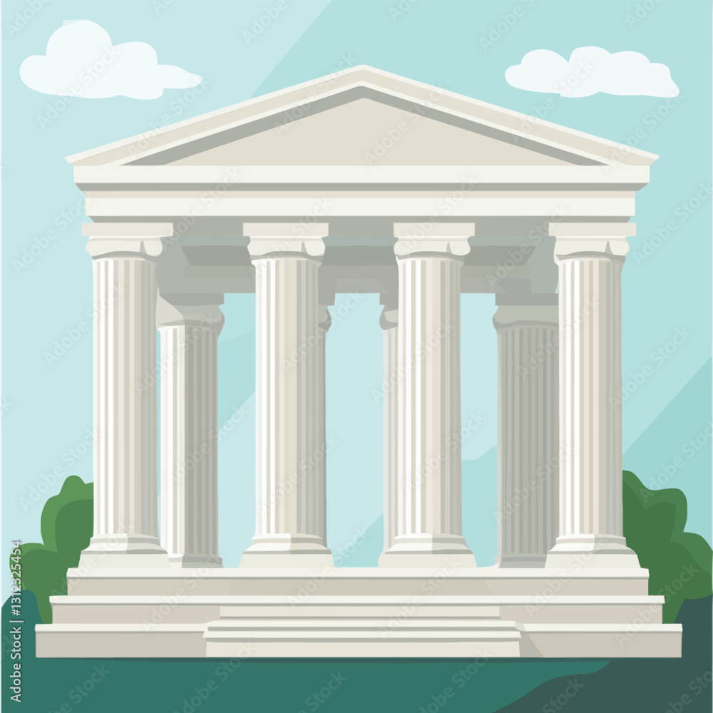 A flat 2D vector of a grand classical Greek temple with marble columns. A flat 2D vector of a grand classical Greek temple with marble columns.