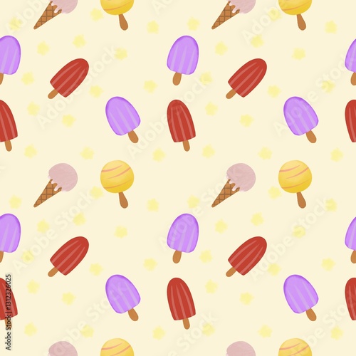 Obraz na płótnie Ice cream set seamless pattern on background. w salonie