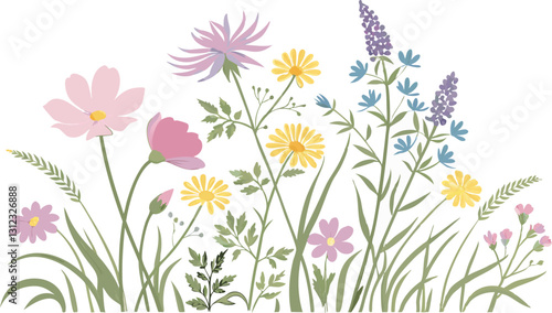 Wallpaper Mural Watercolor Floral Border with Peach, White Flowers and Green Leaves. Botanical Illustration, Floral Design, Seamless Pattern, floral border, watercolor flowers for packaging AI, Day, EPS, PNG, JPEG . Torontodigital.ca