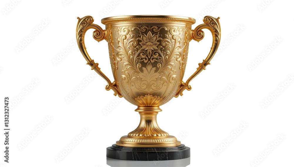 Golden Trophy with Ornate Design on White Background Golden Trophy with Ornate Design on White Background