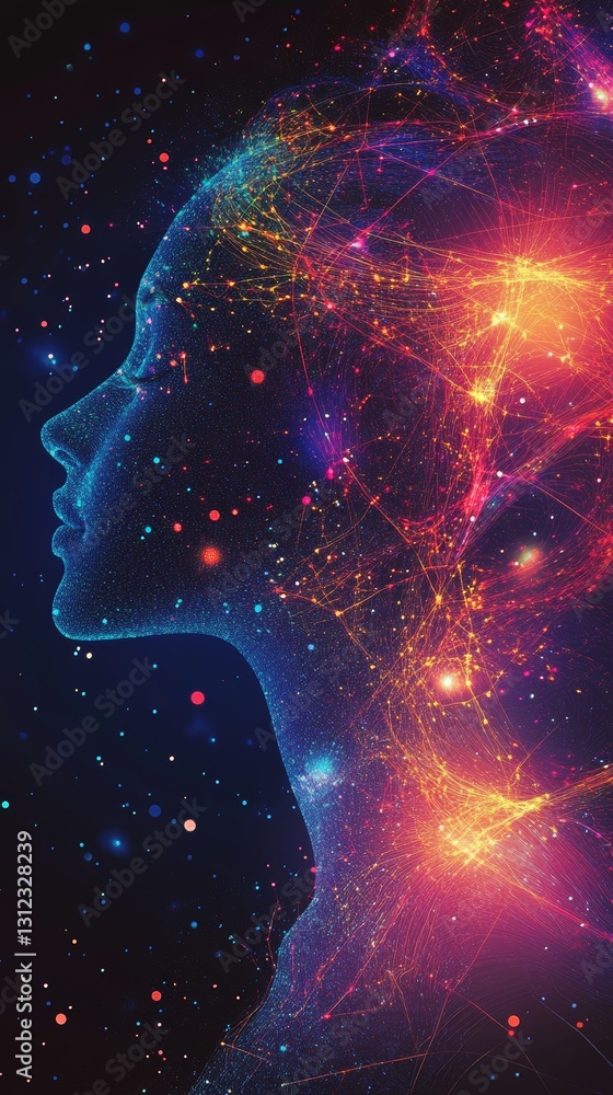 Ethereal Profile of a Woman with Radiant Cosmic Elements Ethereal Profile of a Woman with Radiant Cosmic Elements