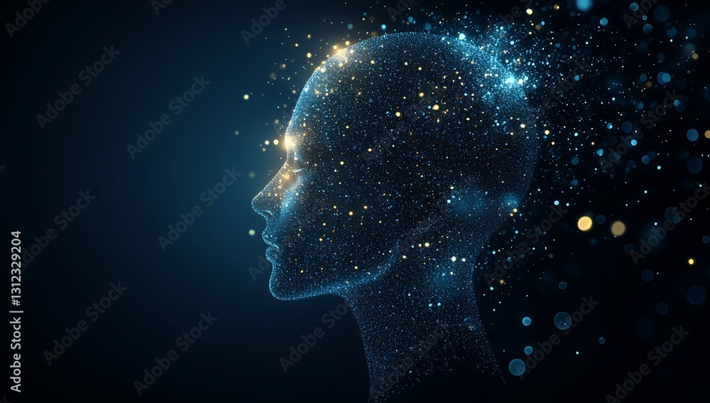 Obraz premium Abstract representation of a digital human head formed by luminous particles illustrating artificial intelligence concepts : Generative AI