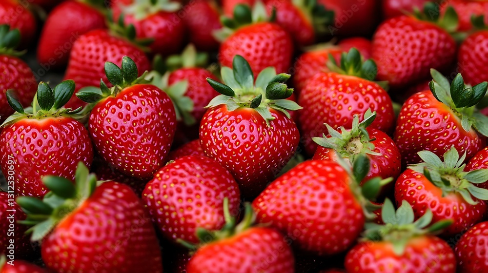 Red strawberries pile up close. Background shows more; possible food blog or farmers market ad use Red strawberries pile up close. Background shows more; possible food blog or farmers market ad use