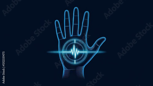 A high-tech biometric identity scan displayed on a professional digital healthcare branding background