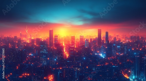 Wallpaper Mural Vibrant cityscape at sunset with dramatic sky. Torontodigital.ca