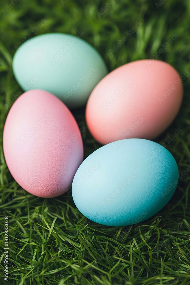 Easter Holiday, Easter Concept, Pastel Easter Eggs Nestled in Spring Green Grass Festive Holiday Decoration Easter Holiday, Easter Concept, Pastel Easter Eggs Nestled in Spring Green Grass Festive Holiday Decoration