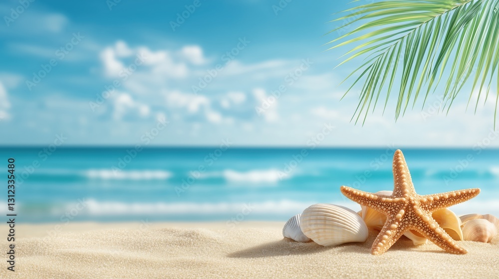 Relaxing Beach Scene with Starfish and Seashells Tropical Shore Nature Photography Serene Environment Close-Up View Relaxing Beach Scene with Starfish and Seashells Tropical Shore Nature Photography Serene Environment Close-Up View