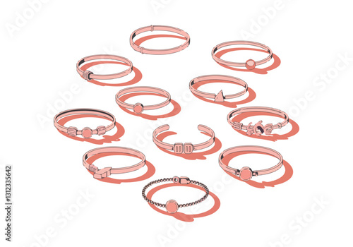 Jewelry Vector Pack Rings, Bracelets, Bangles  Get this versatile jewelry vector set with rings, bracelets, and bangles. Perfect for fashion design, branding, and more. formats