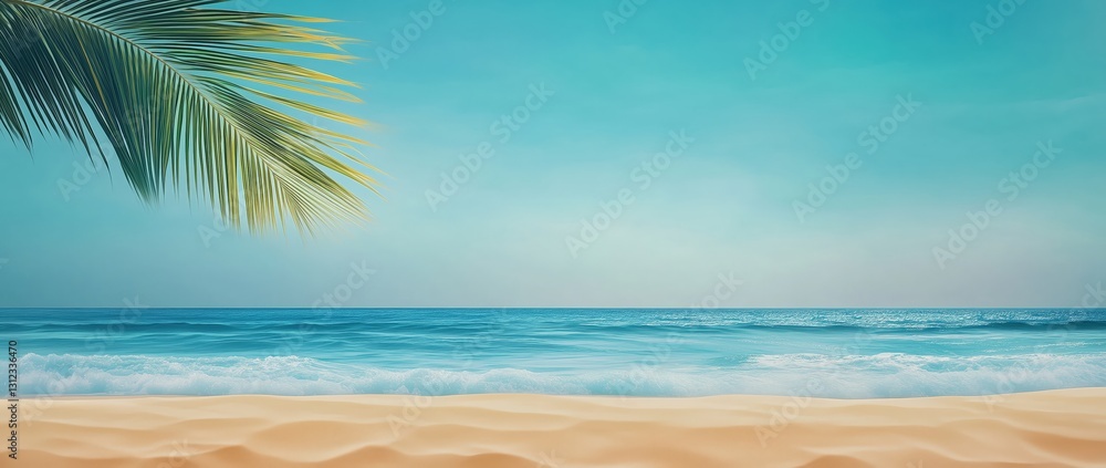 Fototapeta premium Relaxing Beach Scene Coastal Paradise Digital Art Serene Environment Panoramic View Tranquility and Escape