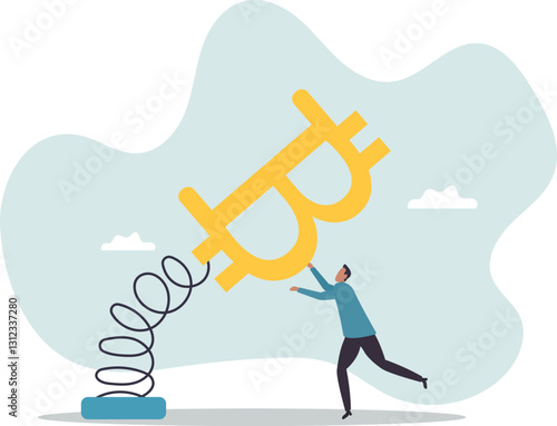 Bitcoin and cryptocurrency volatility, investment and speculation risk, price fluctuation and uncertainty, crypto value swing up and down,business concept.flat character.