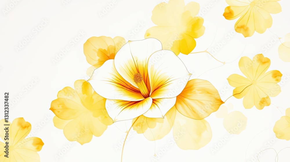Obraz premium Elegant Yellow Floral Design Watercolor Flower Art Botanical Illustration White Background