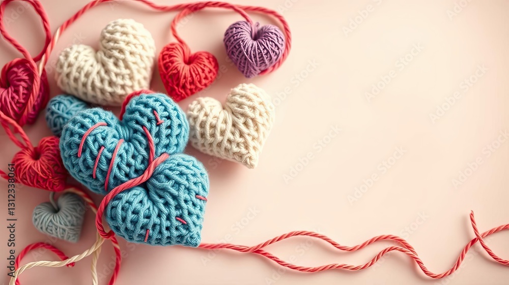 Naklejka premium Knitted Hearts Valentine s Day Craft Background
