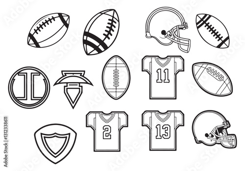 Football Vector Set: Gear, Jerseys, Logos Sports Icons Get this American football vector set with helmets, balls, jerseys, and logos. Perfect for comprehensive sports designs 