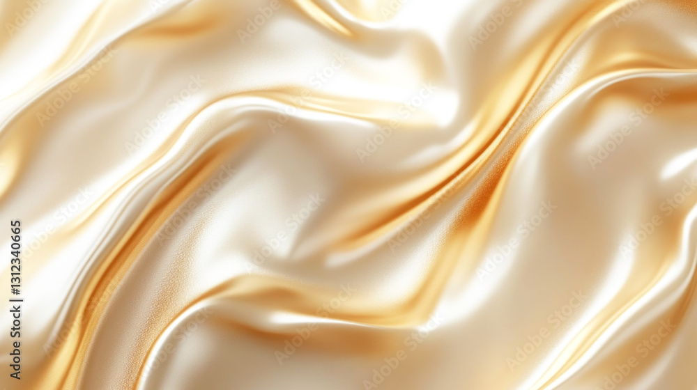 Fototapeta premium Luxurious golden silk fabric with soft and shiny waves