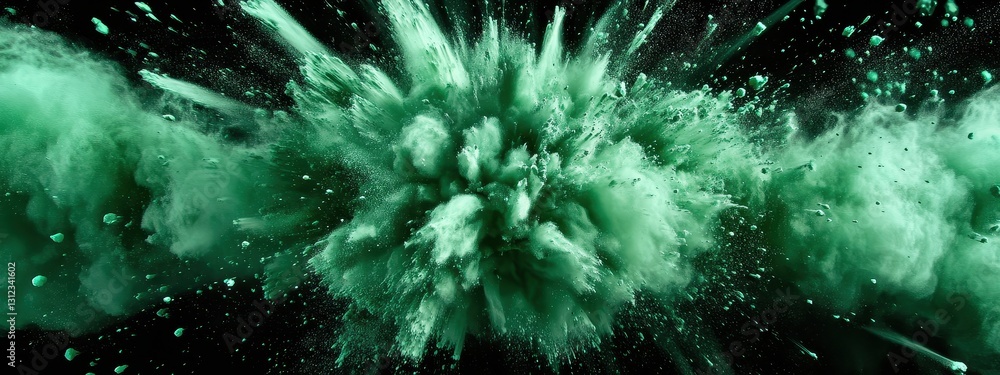 Fototapeta premium powder green background splash smoke isolated dust color paint white. explosion powder green background burst abstract explode holi effect splatter halloween magic smell red flame toxic fire smog fog