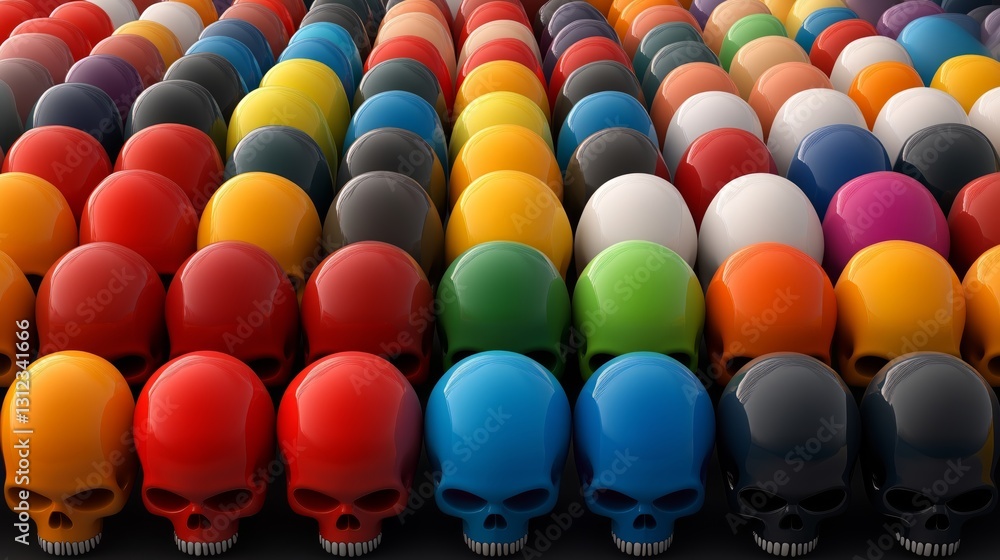 Fototapeta premium Bright, happy, stylish, cool unpredictable colorful skulls in funny situations.