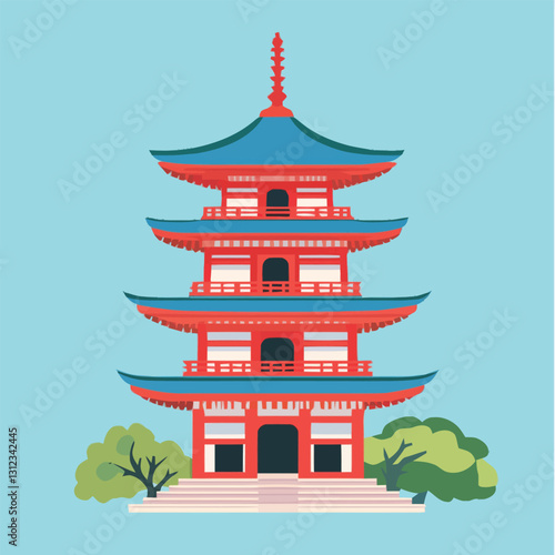 Wallpaper Mural A flat 2D vector of a historic Japanese pagoda with curved roofs. Torontodigital.ca