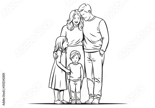 Standing Family Vector Line Art Illustration EPS  Get this line art vector of a standing family, featuring parents and children. Perfect for family-themed designs and illustrations. EPS 