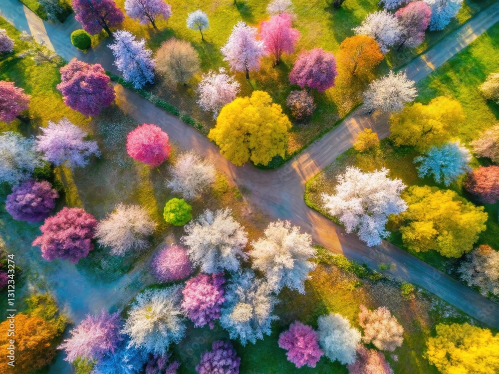 Fototapeta premium Pastel Spring Blossom Drone Photography: Abstract Floral Background