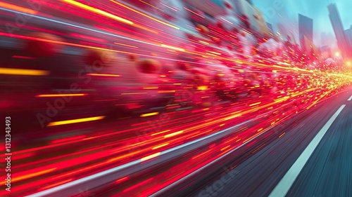 Fast Speed City Lights Red Blur Motion Transportation Highway Night Drive Energy Rush Hour Dynamic