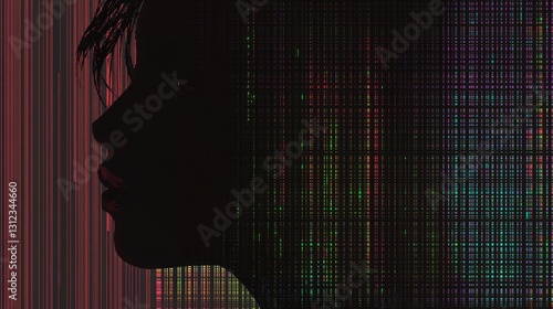 Abstract Side Profile of a Woman with Colorful Light Patterns