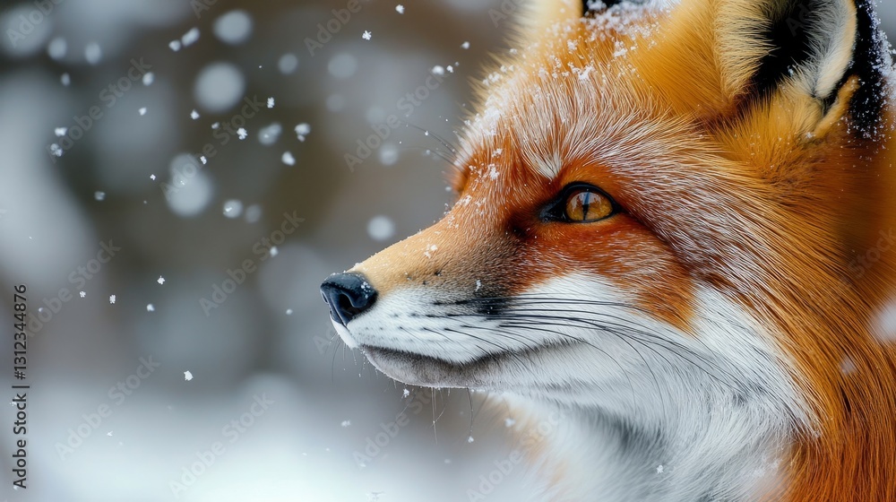 Red fox in the snowy forest, piercing amber eyes, fluffy winter fur, generative ai Red fox in the snowy forest, piercing amber eyes, fluffy winter fur, generative ai